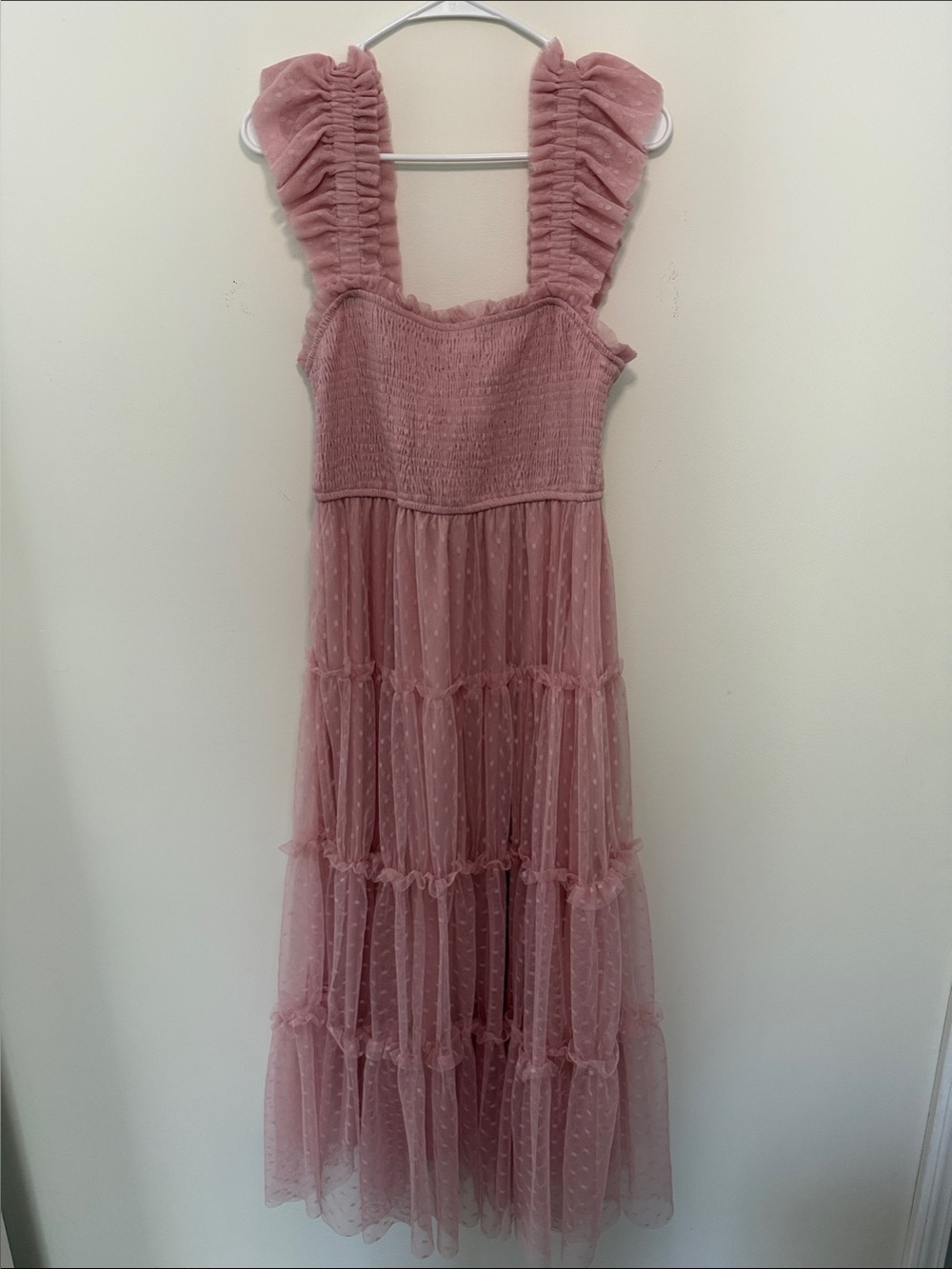 Blu Pepper Dusty Rose Ruffle Strap Tiered Tulle Dress